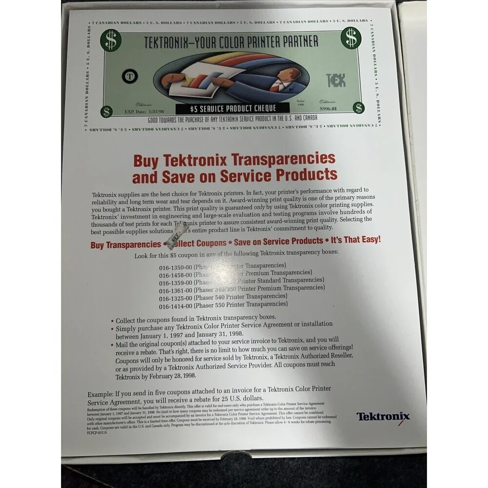 TEKTRONIX PHASER Premium340/350 STANDARD TRANSPARENCY FILM 016-1359-00 50 SHEETS